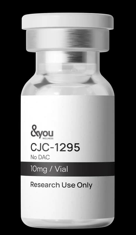 A vial of CJC-1295 research peptide, labelled for research use only